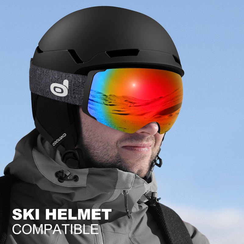 Odoland Magnetic Interchangeable Ski Goggles with 2 Lens, Large Spherical Frameless Snow Snowboard Goggles for Men Women, Black Frame Blaze Lens vlt15% - Image 4